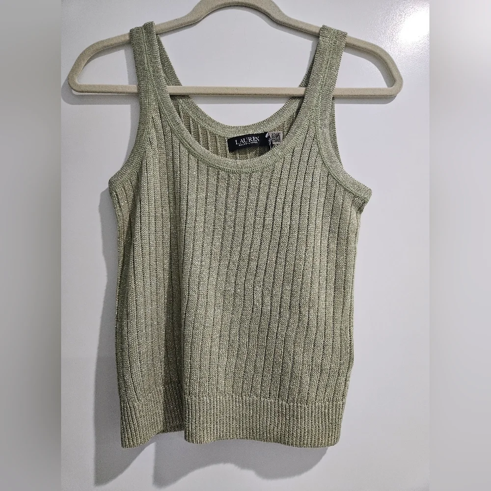 Lauren Ralph Lauren Light Green Ribbed Knit Tank Top - Picture 2 of 7